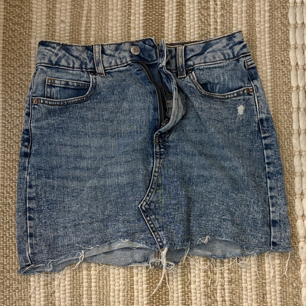 Denim Mini Skirt with Frayed Hem